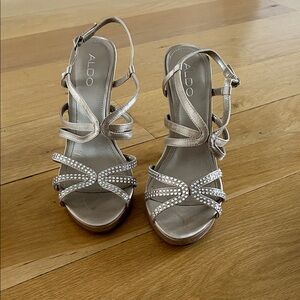 Aldo Strappy Rhinestone Heels - Taupe
